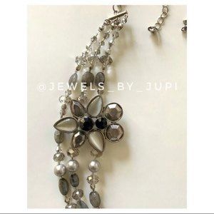 Metallic Upcycled Floral Pendant Natural Labradorite Oval beaded necklace